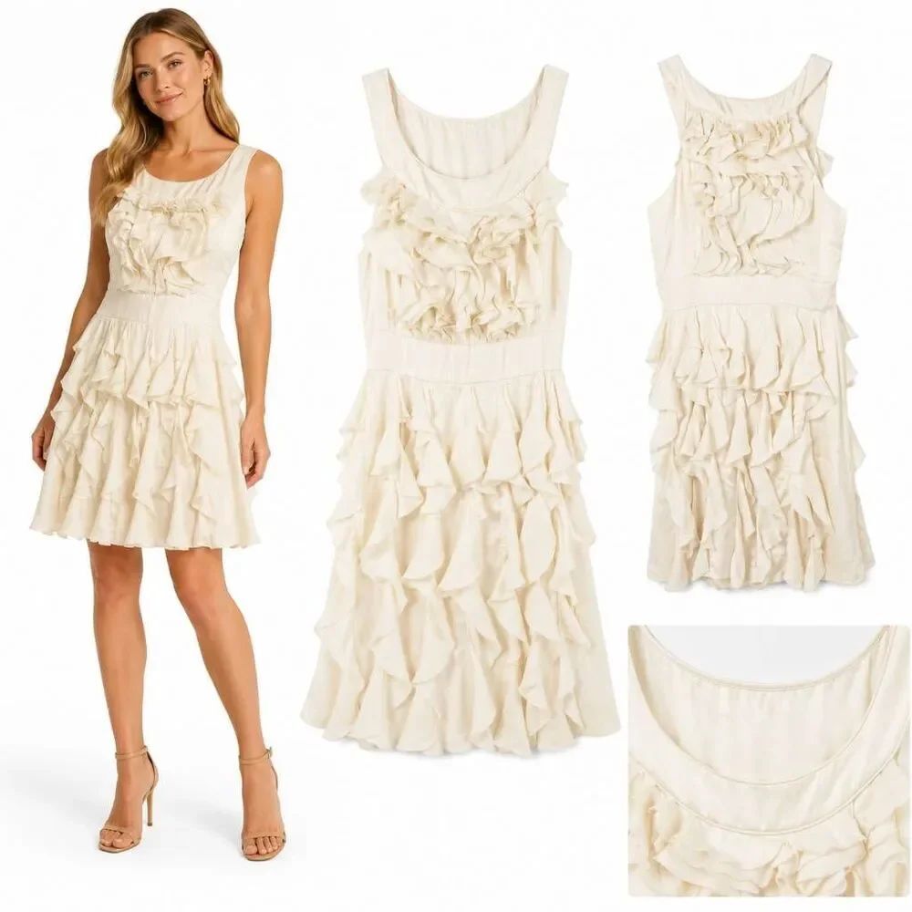 Max & Cleo Sz 6 Cream ruffle Dress sheath